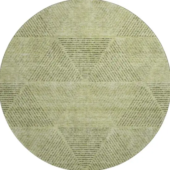 8' Artichoke Green Gray And Silver Geometric Washable Round Rug With UV Protection Photo 3