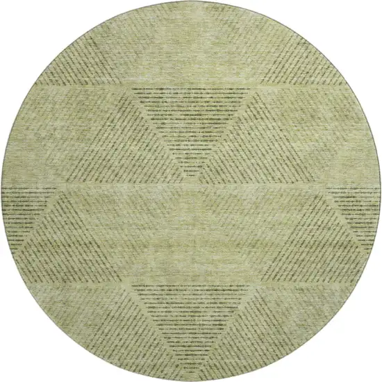 8' Artichoke Green Gray And Silver Geometric Washable Round Rug With UV Protection Photo 1