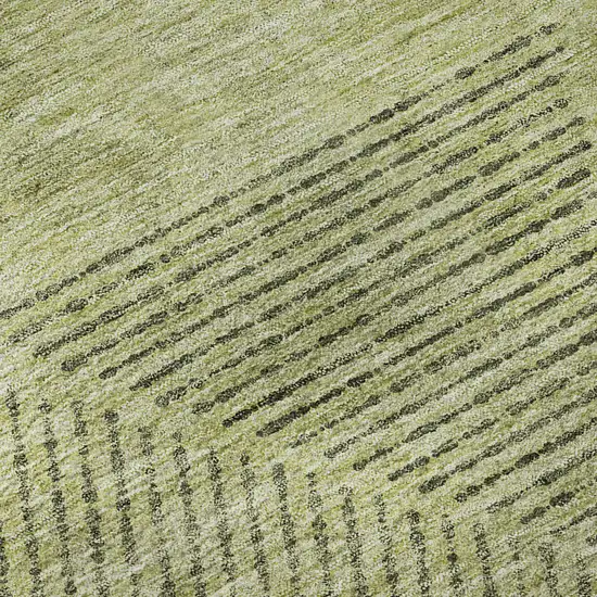 8' Artichoke Green Gray And Silver Geometric Washable Round Rug With UV Protection Photo 9