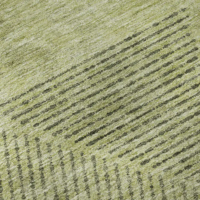 8' Artichoke Green Gray And Silver Geometric Washable Round Rug With UV Protection Photo 9