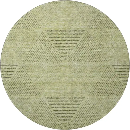 8' Artichoke Green Gray And Silver Geometric Washable Round Rug With UV Protection Photo 4