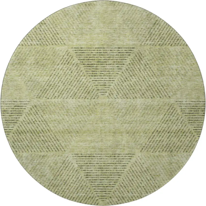 8' Artichoke Green Gray And Silver Geometric Washable Round Rug With UV Protection Photo 4