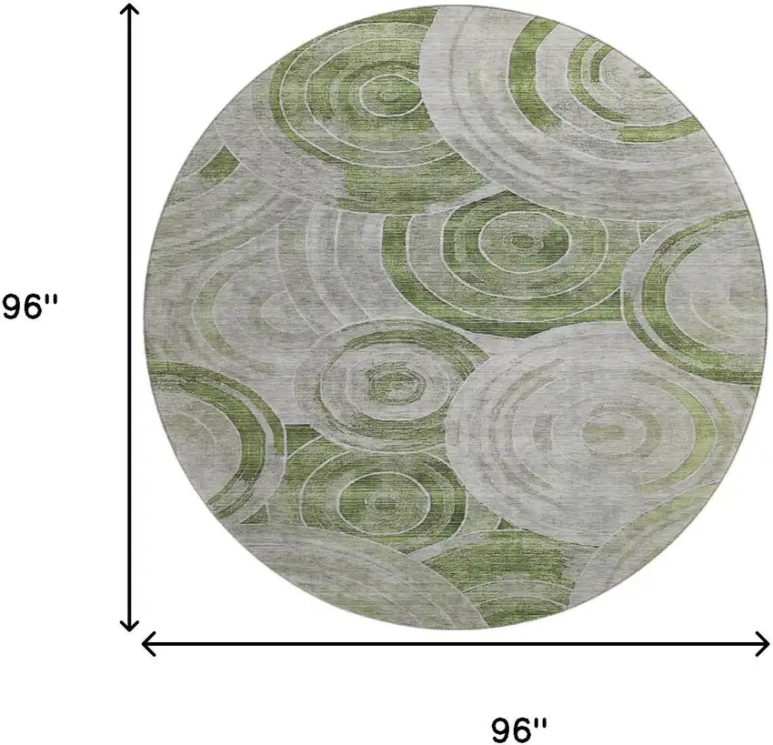 8' Artichoke Green Gray And Silver Geometric Washable Round Rug With UV Protection Photo 9