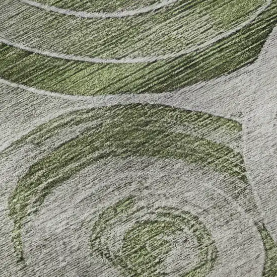 8' Artichoke Green Gray And Silver Geometric Washable Round Rug With UV Protection Photo 8