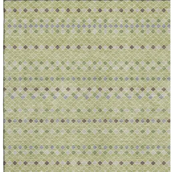 8' Artichoke Green Gray And Silver Striped Washable Area Rug With UV Protection Photo 2