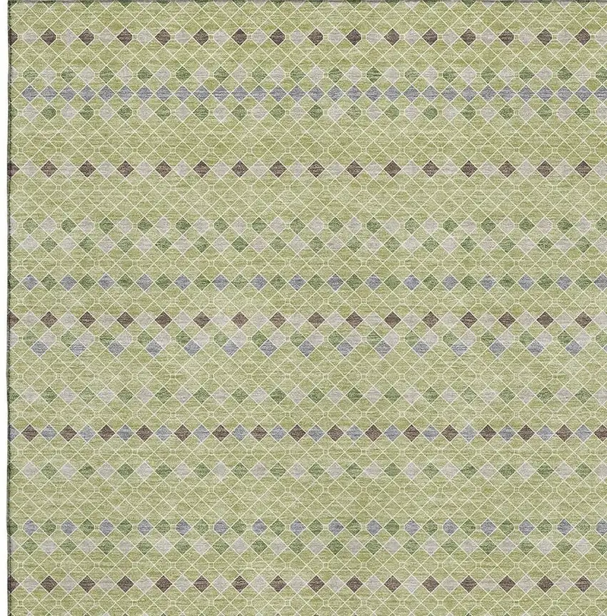 8' Artichoke Green Gray And Silver Striped Washable Area Rug With UV Protection Photo 2