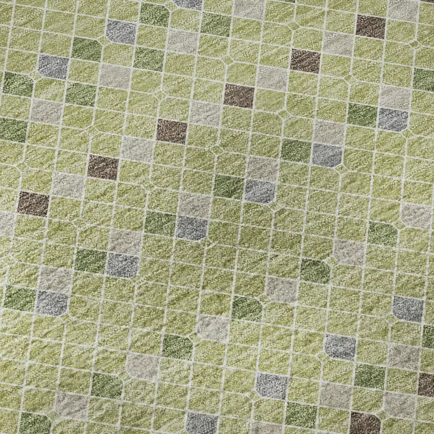 8' Artichoke Green Gray And Silver Striped Washable Area Rug With UV Protection Photo 9