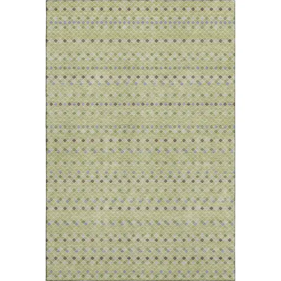 8' Artichoke Green Gray And Silver Striped Washable Area Rug With UV Protection Photo 1