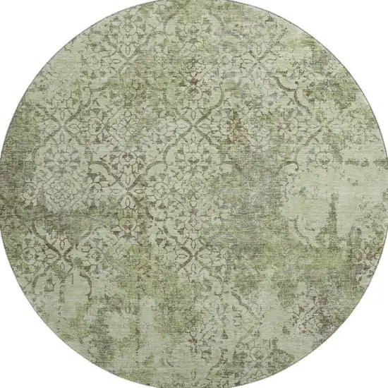 8' Artichoke Green Gray And Taupe Abstract Washable Round Rug With UV Protection Photo 4