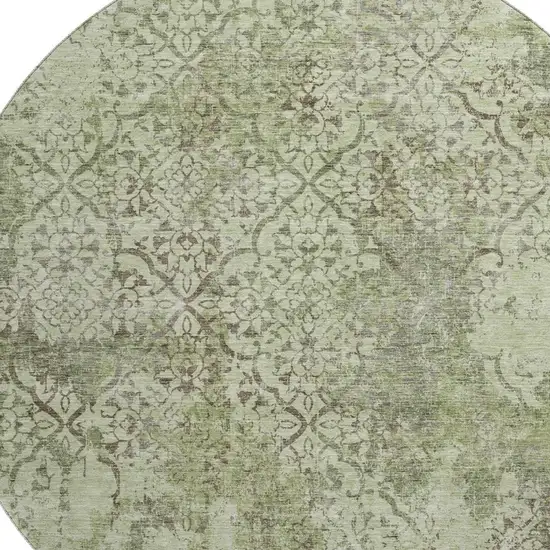 8' Artichoke Green Gray And Taupe Abstract Washable Round Rug With UV Protection Photo 3