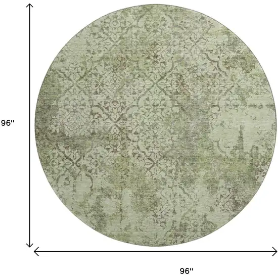 8' Artichoke Green Gray And Taupe Abstract Washable Round Rug With UV Protection Photo 3