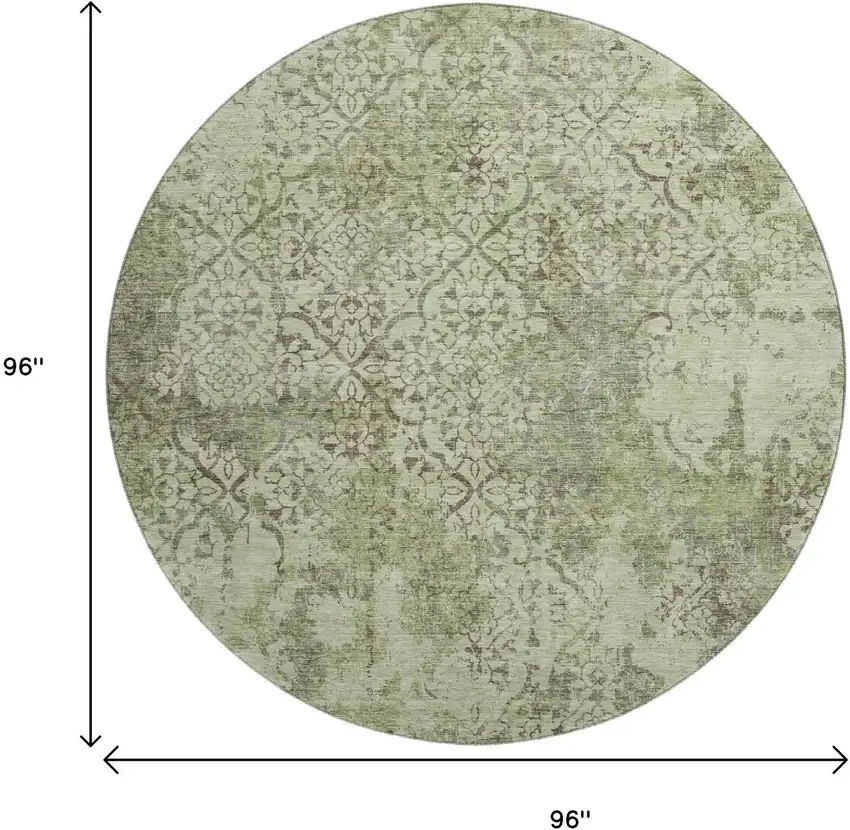 8' Artichoke Green Gray And Taupe Abstract Washable Round Rug With UV Protection Photo 3