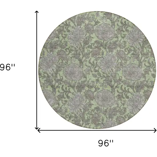 8' Artichoke Green Gray And Taupe Round Floral Washable Indoor Outdoor Area Rug Photo 3