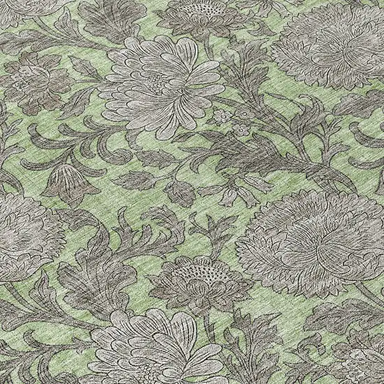 8' Artichoke Green Gray And Taupe Round Floral Washable Indoor Outdoor Area Rug Photo 8