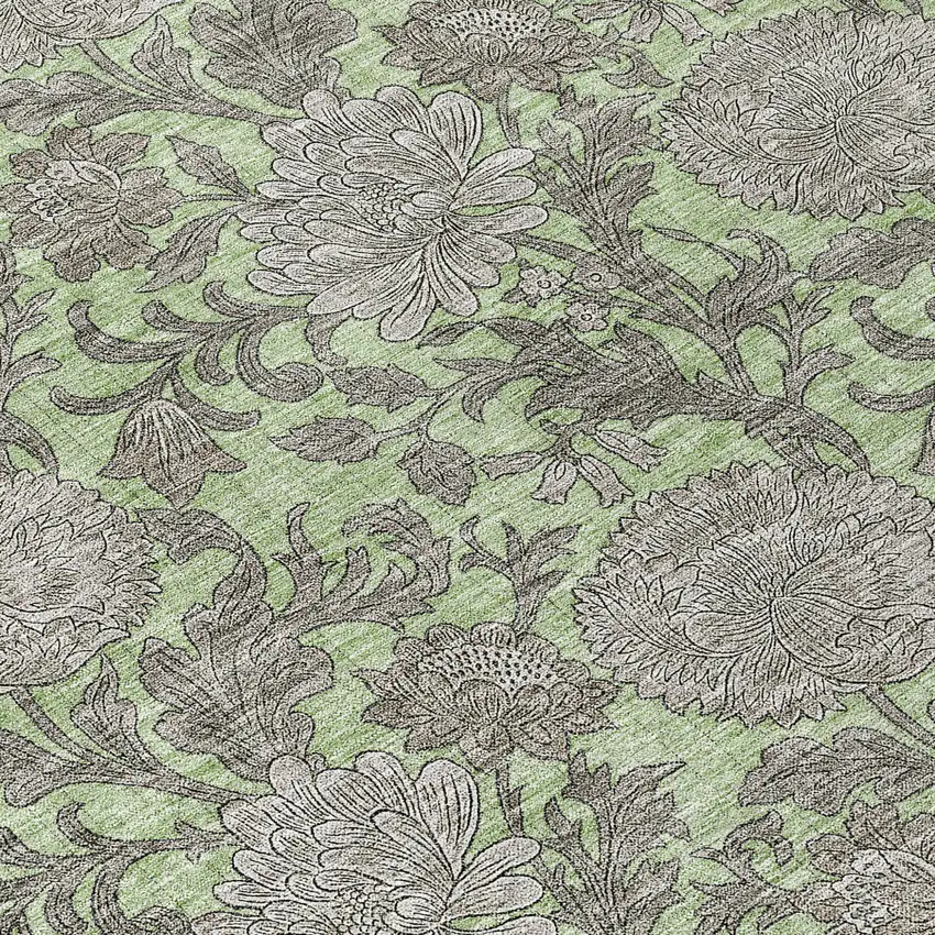 8' Artichoke Green Gray And Taupe Round Floral Washable Indoor Outdoor Area Rug Photo 8