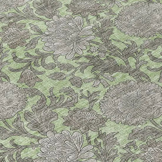 8' Artichoke Green Gray And Taupe Round Floral Washable Indoor Outdoor Area Rug Photo 8