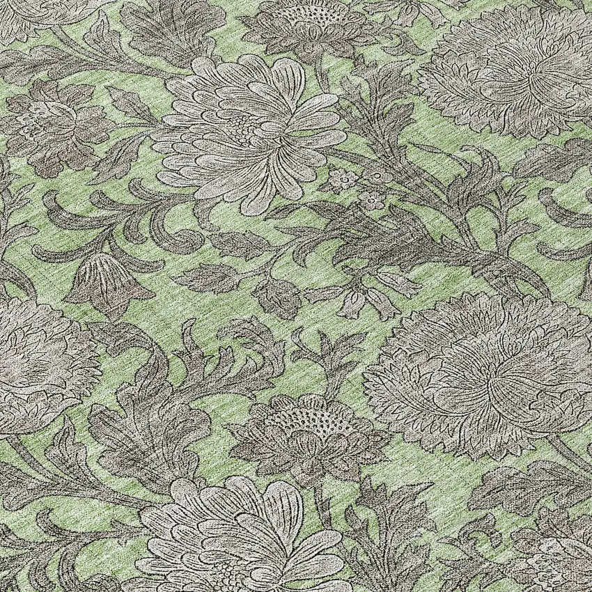 8' Artichoke Green Gray And Taupe Round Floral Washable Indoor Outdoor Area Rug Photo 8