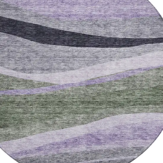 8' Artichoke Green Green And Black Round Abstract Washable Indoor Outdoor Area Rug Photo 5