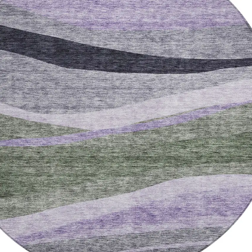 8' Artichoke Green Green And Black Round Abstract Washable Indoor Outdoor Area Rug Photo 5