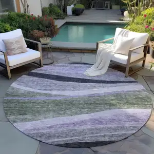 Photo of 8' Artichoke Green Green And Black Round Abstract Washable Indoor Outdoor Area Rug