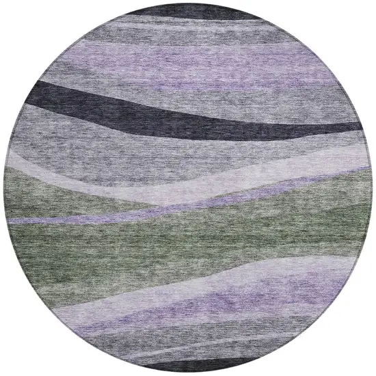 8' Artichoke Green Green And Black Round Abstract Washable Indoor Outdoor Area Rug Photo 6