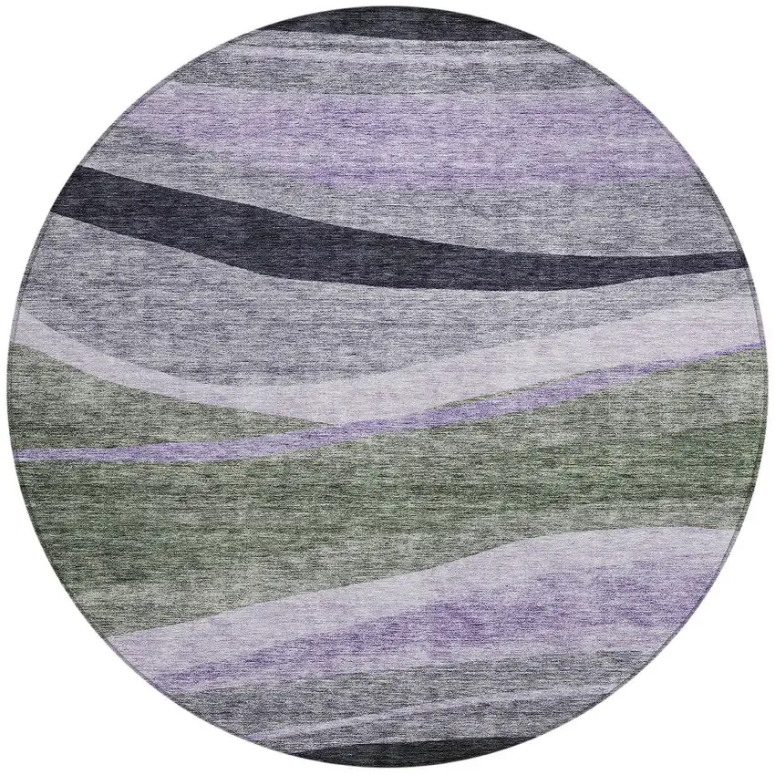 8' Artichoke Green Green And Black Round Abstract Washable Indoor Outdoor Area Rug Photo 6