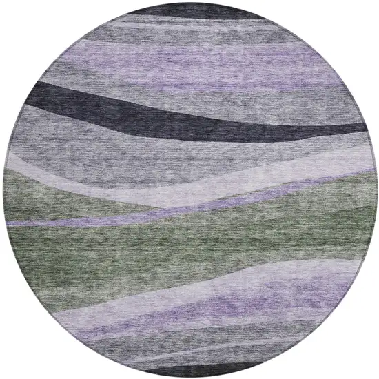 8' Artichoke Green Green And Black Round Abstract Washable Indoor Outdoor Area Rug Photo 2