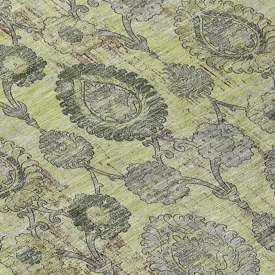 8' Artichoke Green Green And Gray Round Damask Washable Indoor Outdoor Area Rug Photo 8
