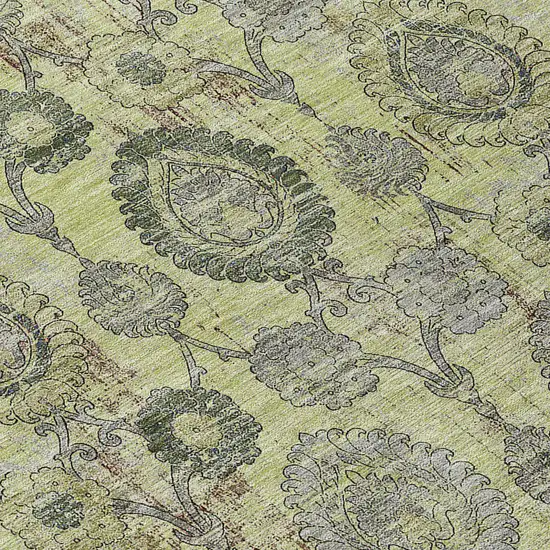 8' Artichoke Green Green And Gray Round Damask Washable Indoor Outdoor Area Rug Photo 8