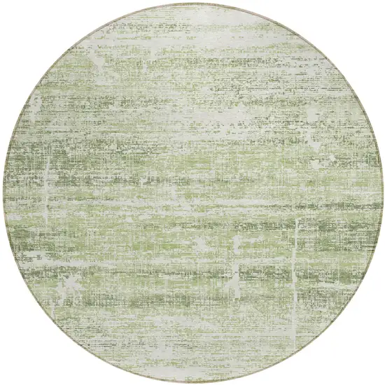 8' Artichoke Green Green And Ivory Round Abstract Washable Indoor Outdoor Area Rug Photo 1