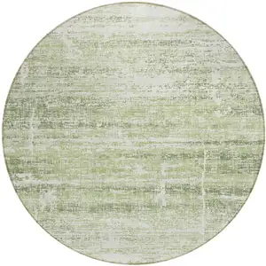 Photo of 8' Artichoke Green Green And Ivory Round Abstract Washable Indoor Outdoor Area Rug