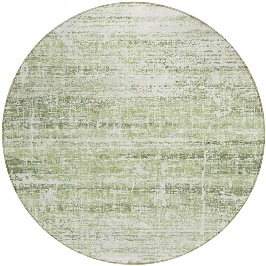 8' Artichoke Green Green And Ivory Round Abstract Washable Indoor Outdoor Area Rug Photo 1
