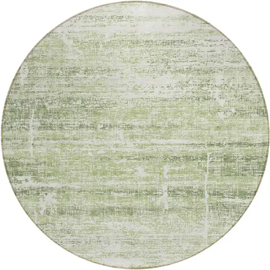 8' Artichoke Green Green And Ivory Round Abstract Washable Indoor Outdoor Area Rug Photo 1