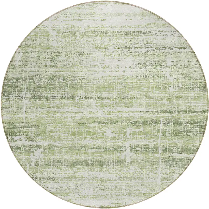 8' Artichoke Green Green And Ivory Round Abstract Washable Indoor Outdoor Area Rug Photo 1