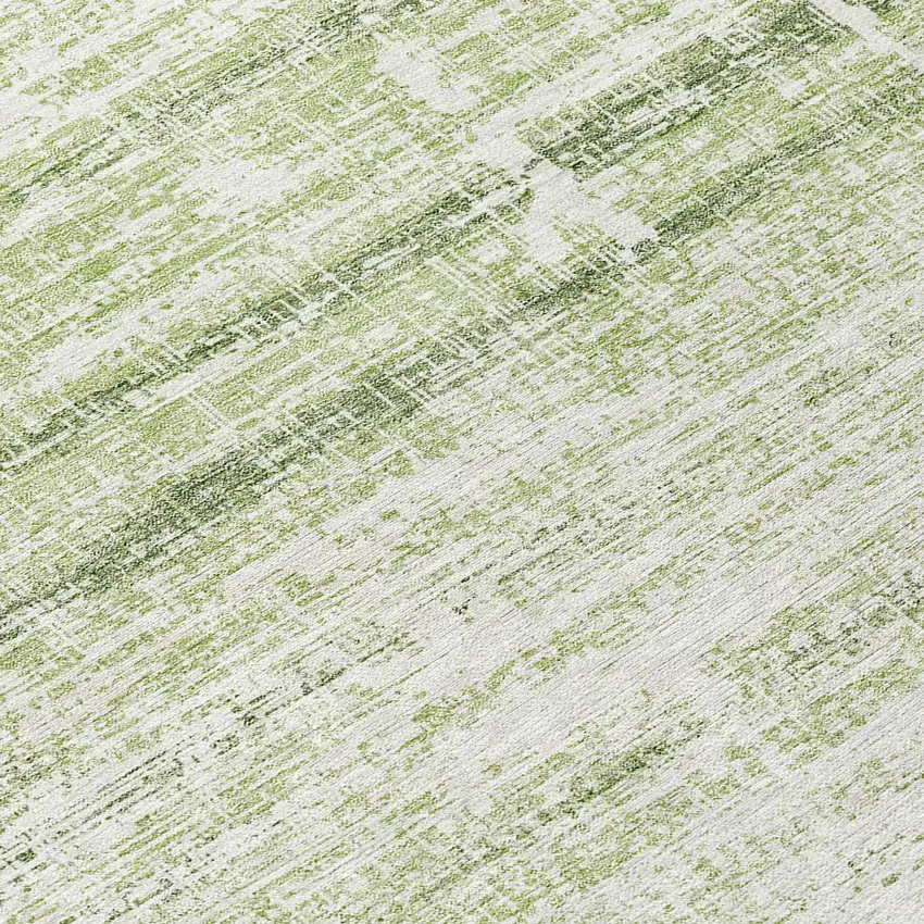 8' Artichoke Green Green And Ivory Round Abstract Washable Indoor Outdoor Area Rug Photo 9