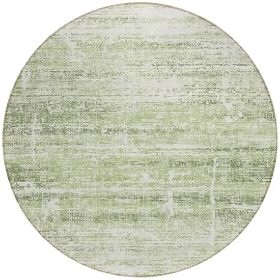 8' Artichoke Green Green And Ivory Round Abstract Washable Indoor Outdoor Area Rug Photo 5