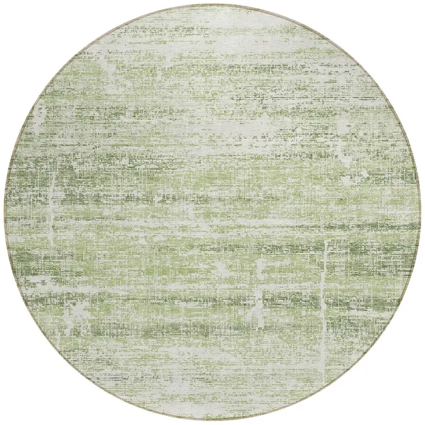 8' Artichoke Green Green And Ivory Round Abstract Washable Indoor Outdoor Area Rug Photo 5