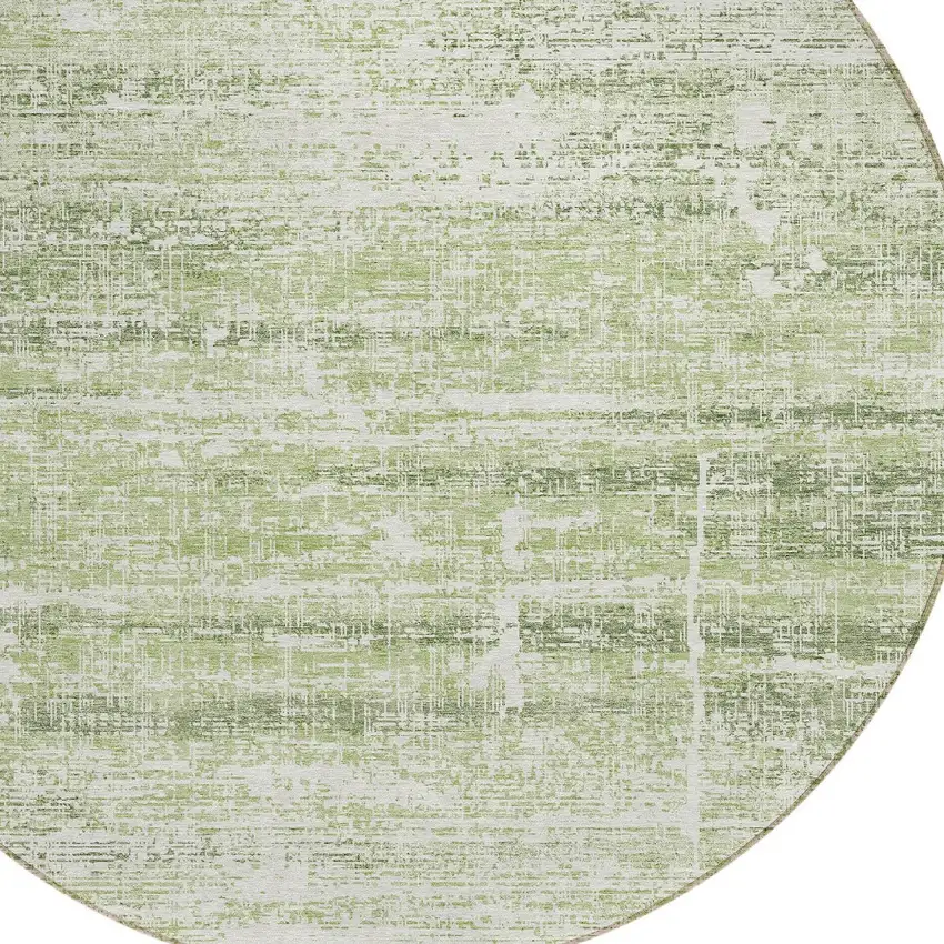 8' Artichoke Green Green And Ivory Round Abstract Washable Indoor Outdoor Area Rug Photo 4