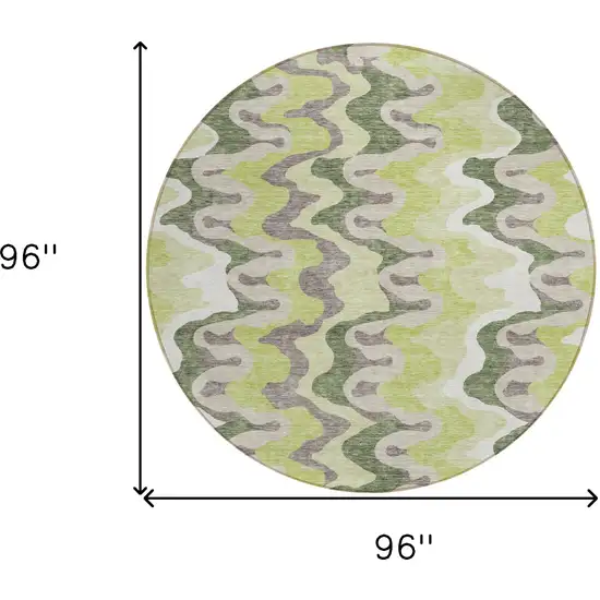 8' Artichoke Green Green And Ivory Round Abstract Washable Indoor Outdoor Area Rug Photo 9