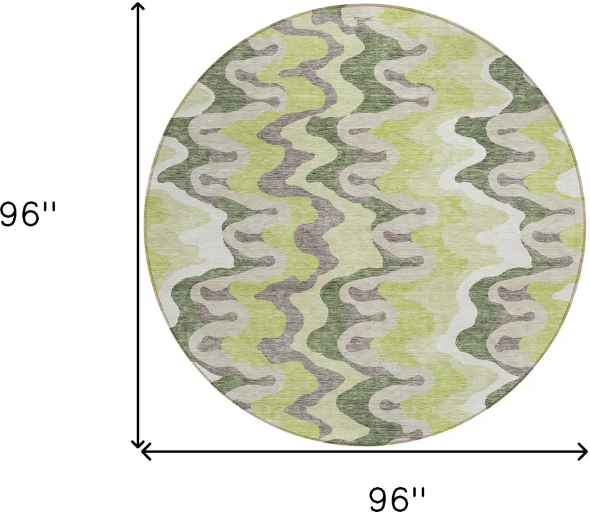 8' Artichoke Green Green And Ivory Round Abstract Washable Indoor Outdoor Area Rug Photo 9
