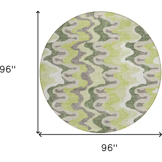 8' Artichoke Green Green And Ivory Round Abstract Washable Indoor Outdoor Area Rug Photo 9