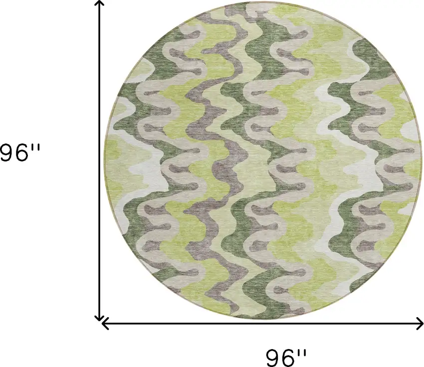 8' Artichoke Green Green And Ivory Round Abstract Washable Indoor Outdoor Area Rug Photo 9