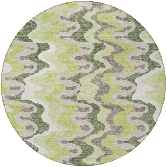 8' Artichoke Green Green And Ivory Round Abstract Washable Indoor Outdoor Area Rug Photo 5