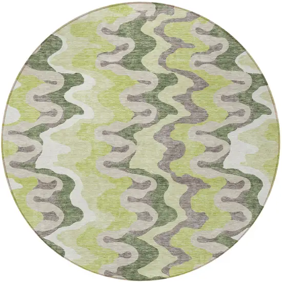8' Artichoke Green Green And Ivory Round Abstract Washable Indoor Outdoor Area Rug Photo 5