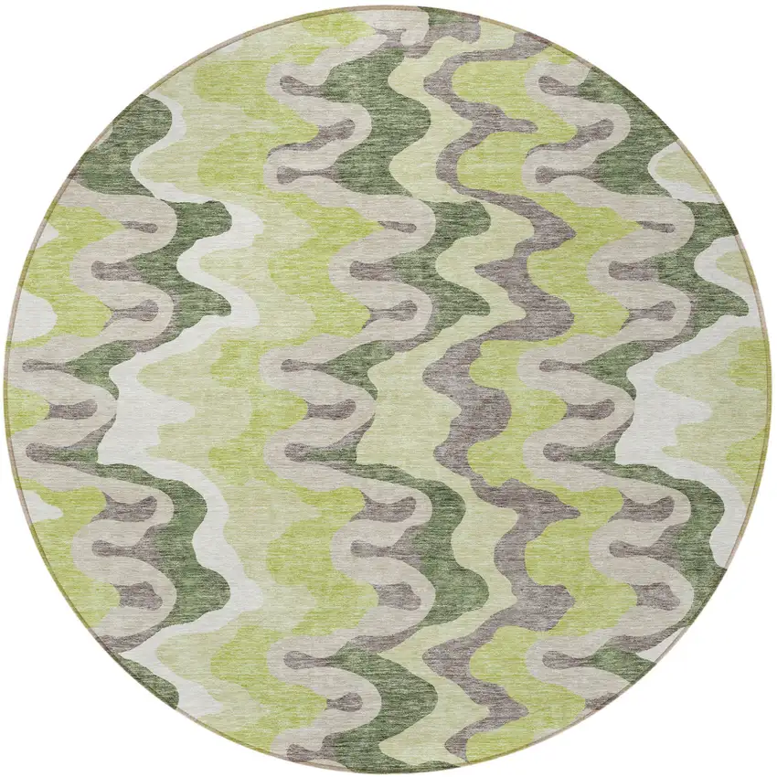 8' Artichoke Green Green And Ivory Round Abstract Washable Indoor Outdoor Area Rug Photo 5