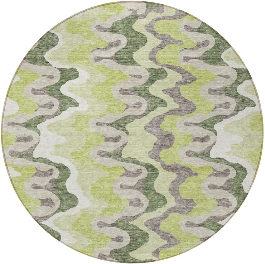 8' Artichoke Green Green And Ivory Round Abstract Washable Indoor Outdoor Area Rug Photo 5