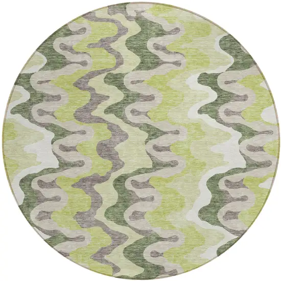 8' Artichoke Green Green And Ivory Round Abstract Washable Indoor Outdoor Area Rug Photo 1