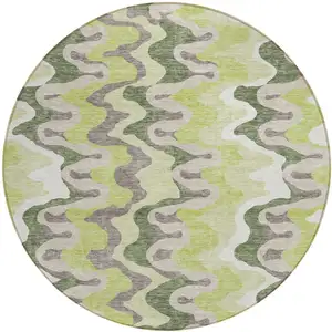 Photo of 8' Artichoke Green Green And Ivory Round Abstract Washable Indoor Outdoor Area Rug