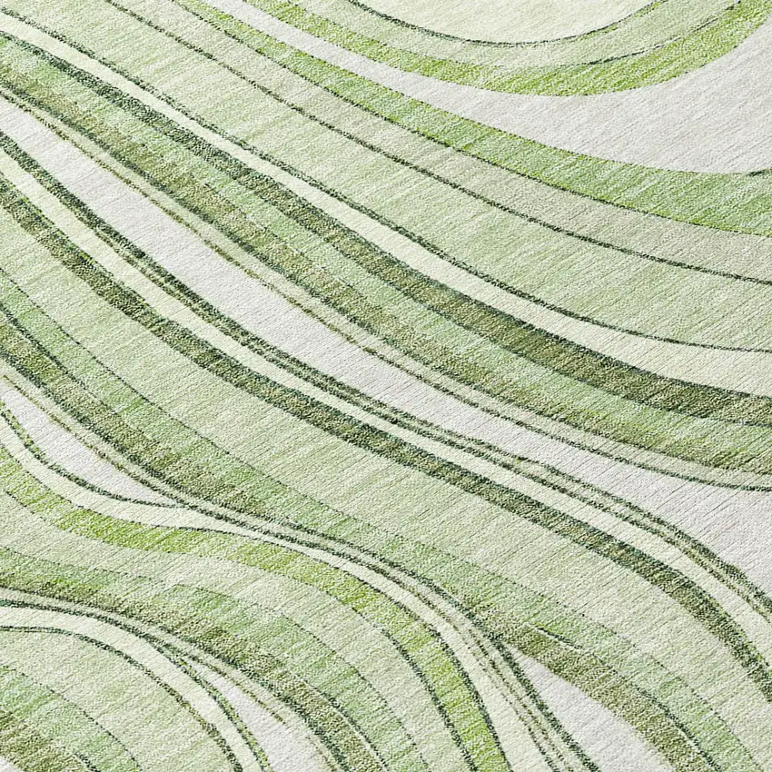 8' Artichoke Green Green And Ivory Round Abstract Washable Indoor Outdoor Area Rug Photo 9