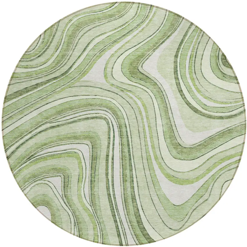 8' Artichoke Green Green And Ivory Round Abstract Washable Indoor Outdoor Area Rug Photo 1